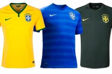 três uniformes da seleção na Copa de 2014