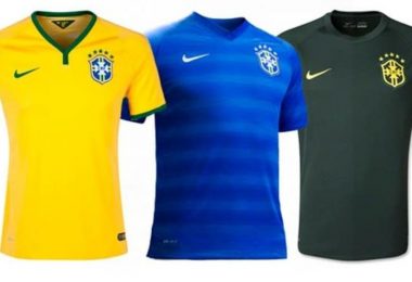 três uniformes da seleção na Copa de 2014