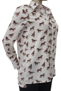 camisa de seda com estampa de cavalos