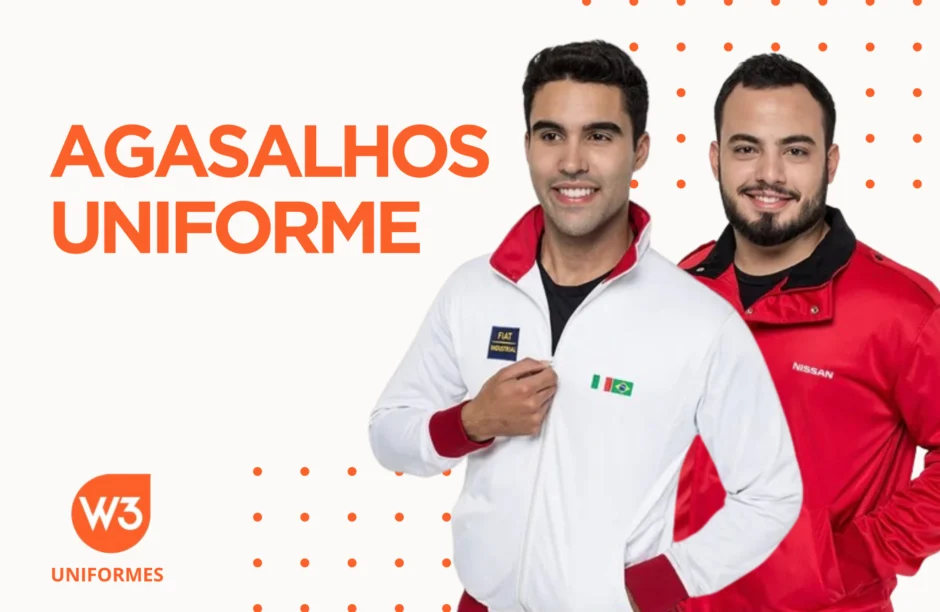 Capa de artigo sobre agasalhos uniforme com dois modelos, ambos brancos, com jaquetas nas cores branca e vermelha