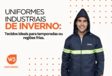 Capa de blogpost sobre uniformes industriais de inverno, tem o título e um modelo com jaqueta com faixa refletiva