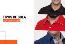 Tipos de gola polo de uniforme com três tipos de gola do lado direito