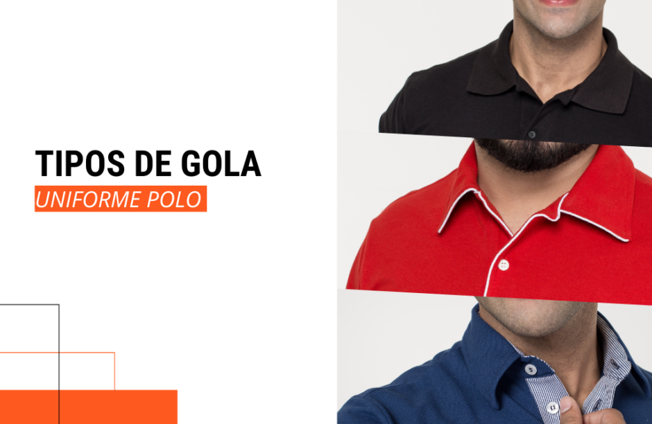 Tipos de gola polo de uniforme com três tipos de gola do lado direito